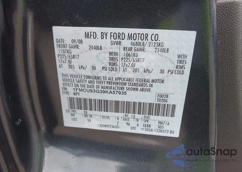 2009 Ford Escape Xlt из США, поврежденный, VIN 1FMCU93G39KA57935